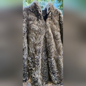 Urbancode London Faux Fur Coat w/Hood, Size: Small, Colour: Wolfy
